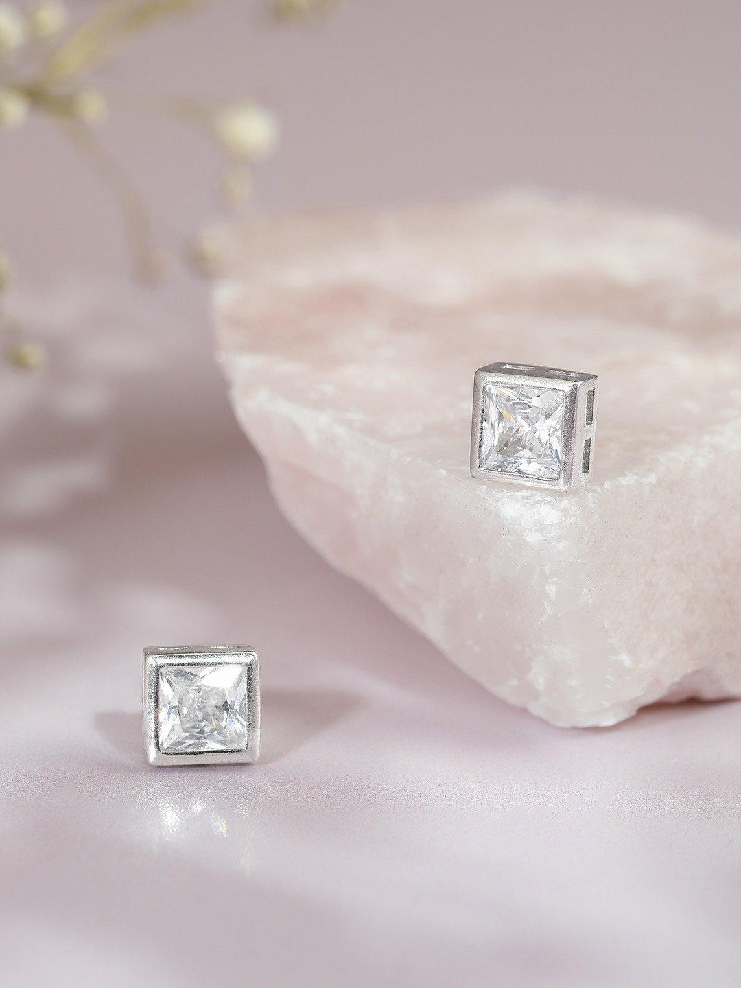 Avyana 925 Sterling Silver Square CZ Bezel Stud Earrings