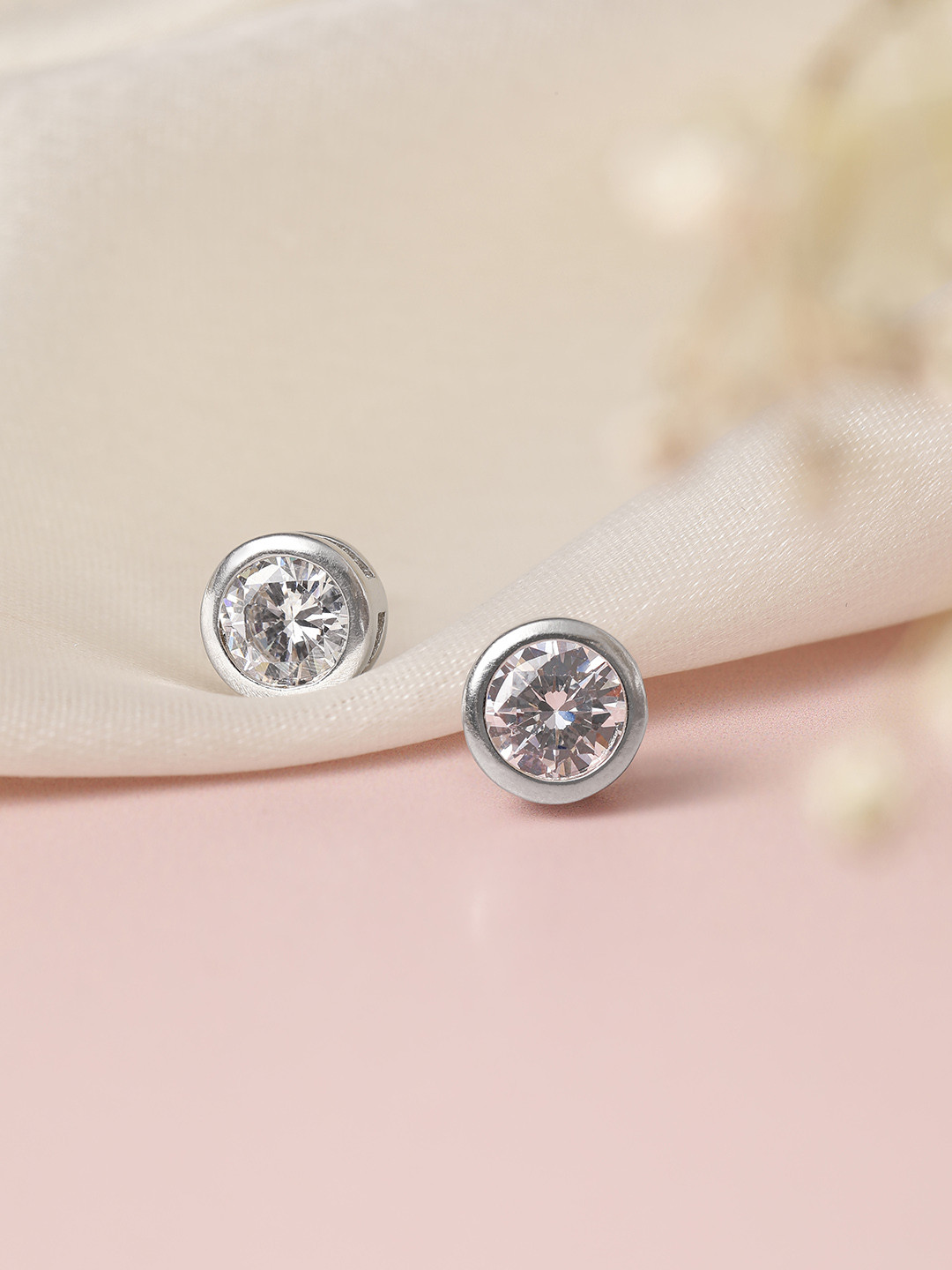 Avyana 925 Sterling Silver Round CZ Bezel Stud Earrings