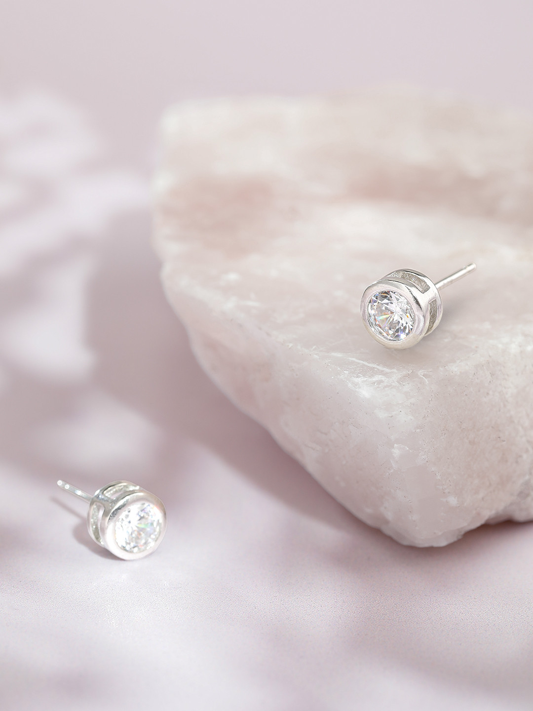 Avyana 925 Sterling Silver Round CZ Bezel Stud Earrings