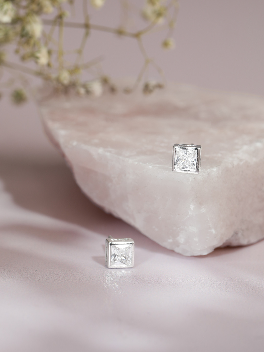 Avyana 925 Sterling Silver Square CZ Bezel Stud Earrings
