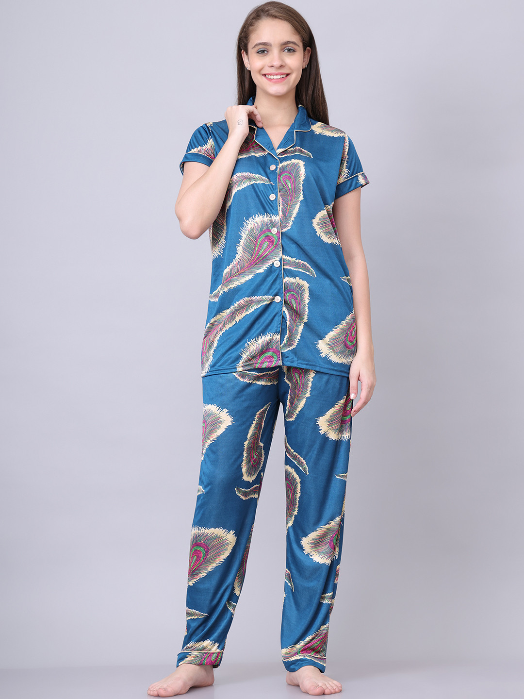 Aartej Women Printed Blue Night Suit Co-Ord Set
