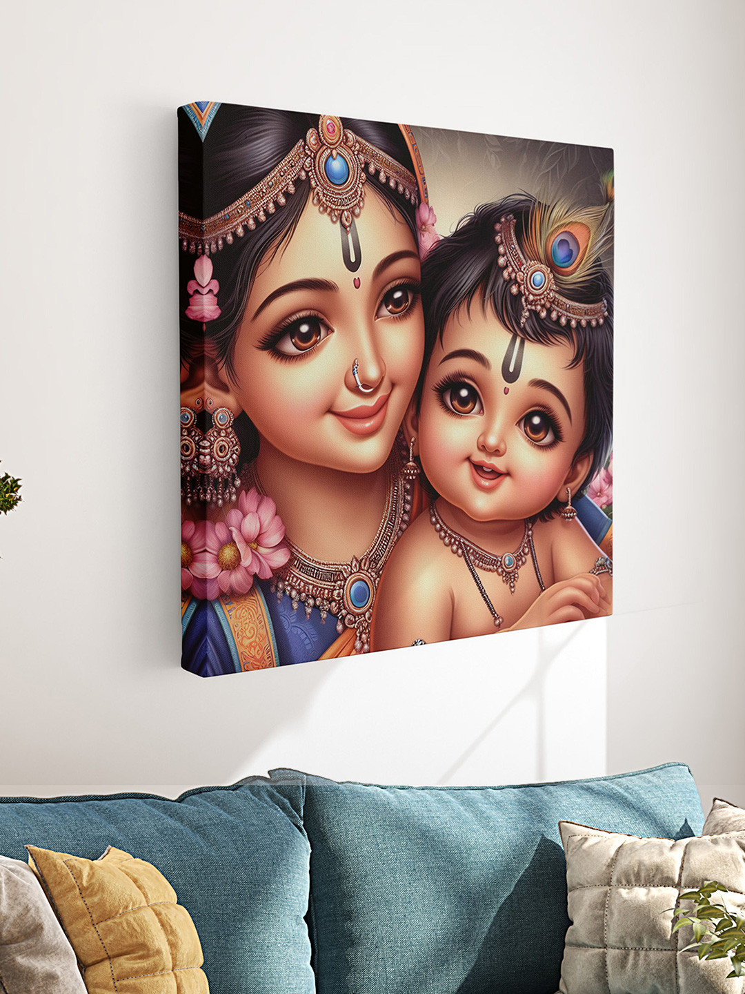 Aura Blue & Black Lord Shree Krishna Wooden Canvas Wall Painting