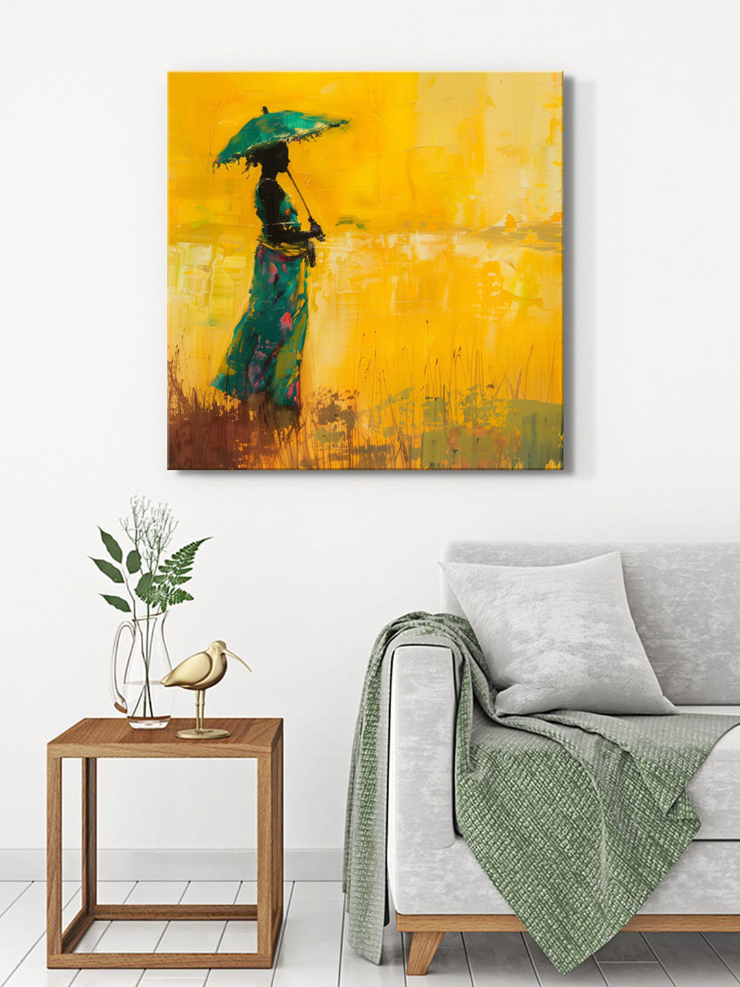 999Store Lady With Umbrella Canvas Wall Square Paintings Wall Art -24 x 24 In