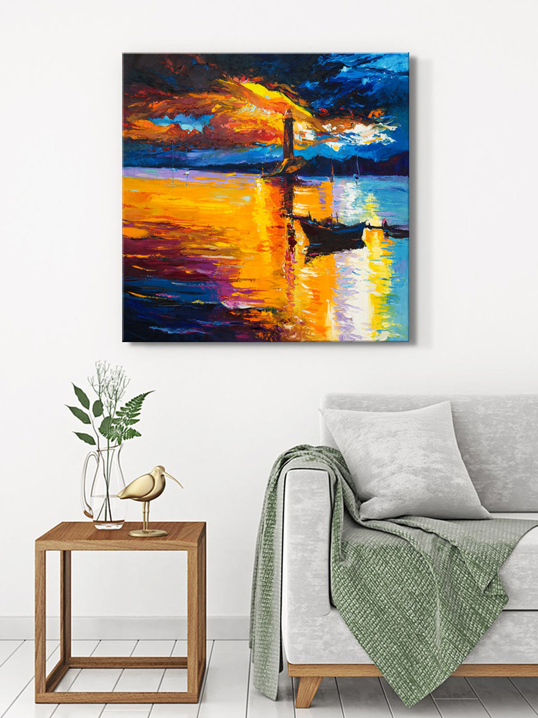 999Store Blue & Yellow Lighthouse Sunset Canvas Wall Art