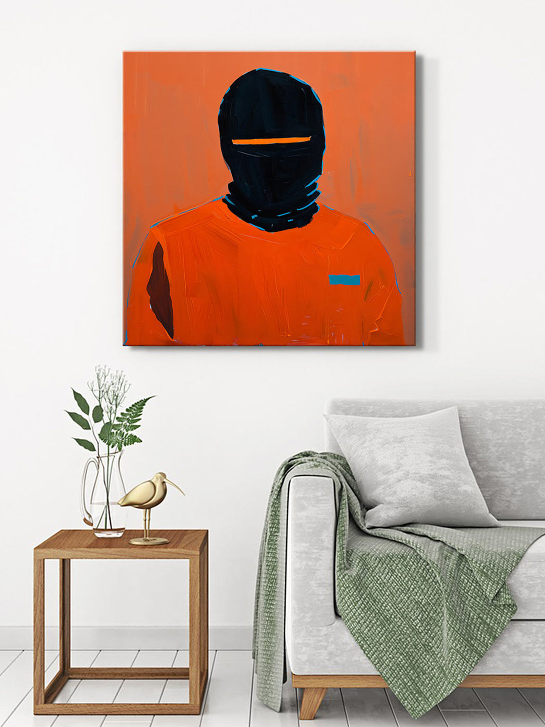 999Store Orange Coloured & Black Masked Figure Canvas Wall Art