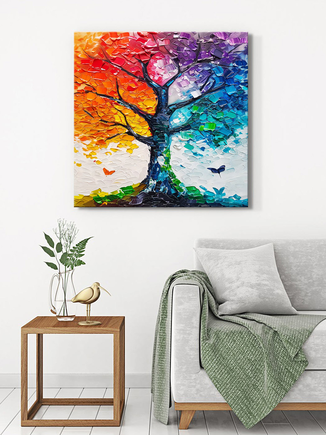 999Store Blue & Green Canvas Abstract Wall Painting