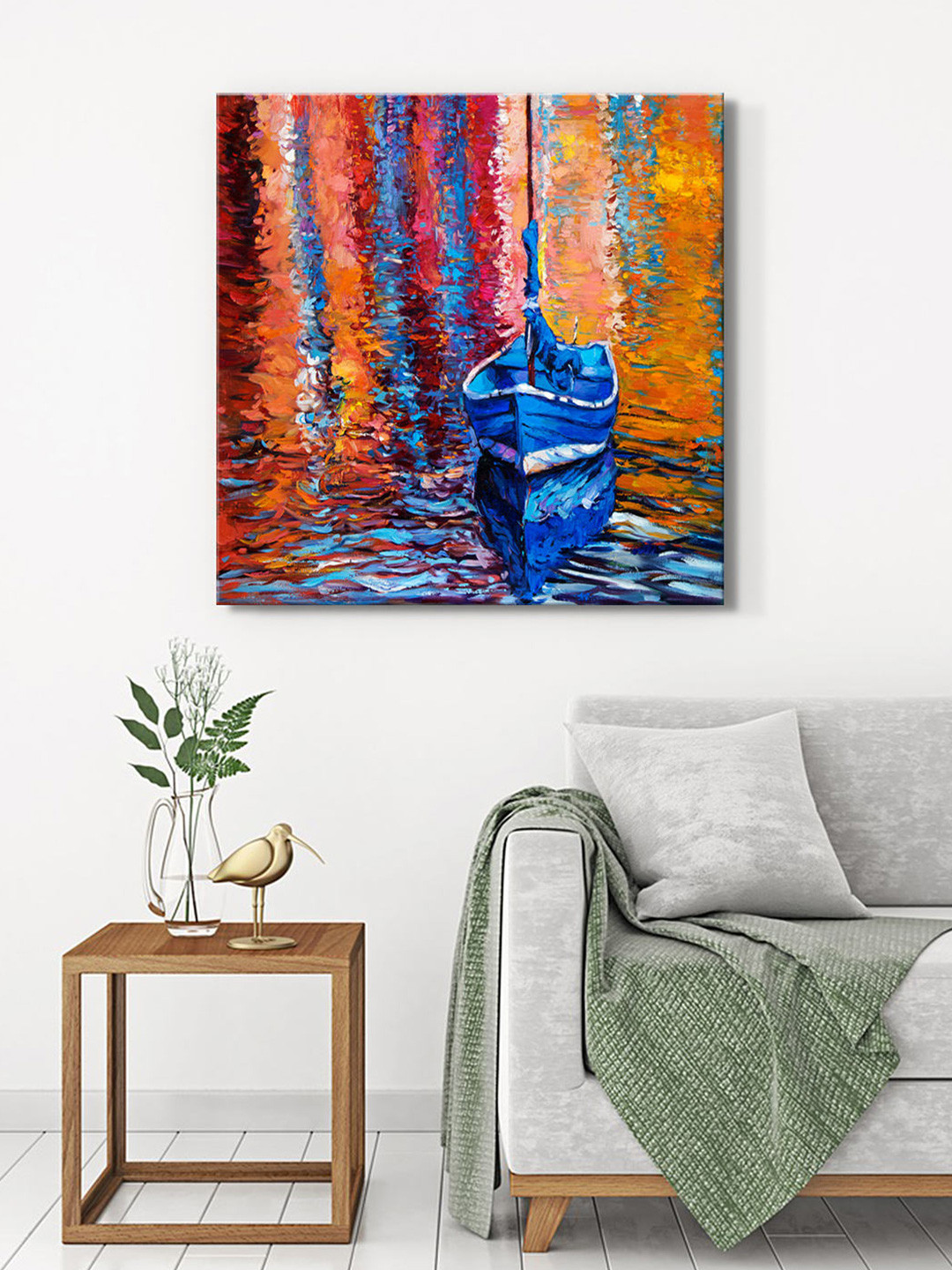 999Store Blue & Orange Boat Canvas Wall Art