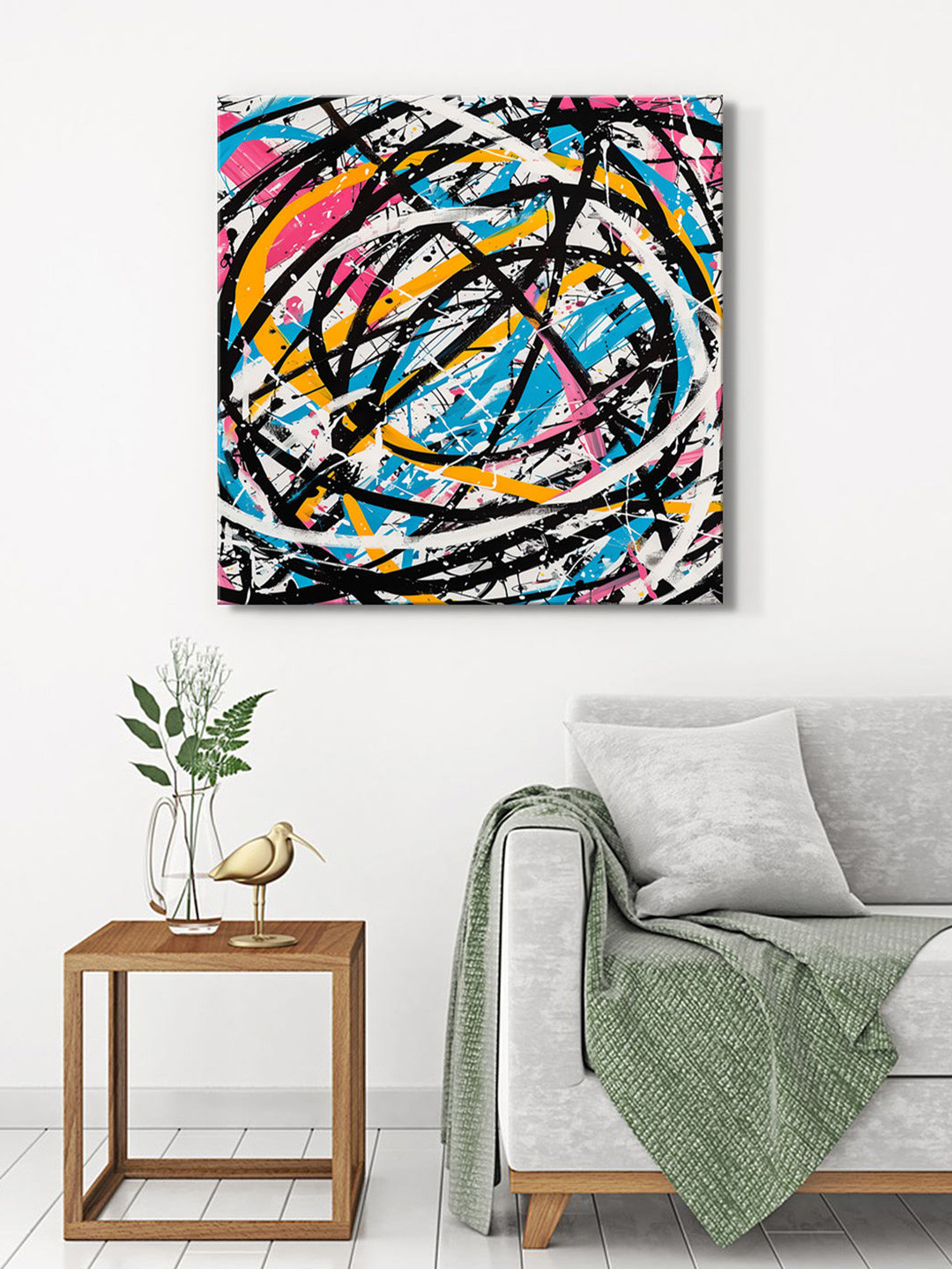 999Store Blue & Yellow Abstract Lines Canvas Wall Art