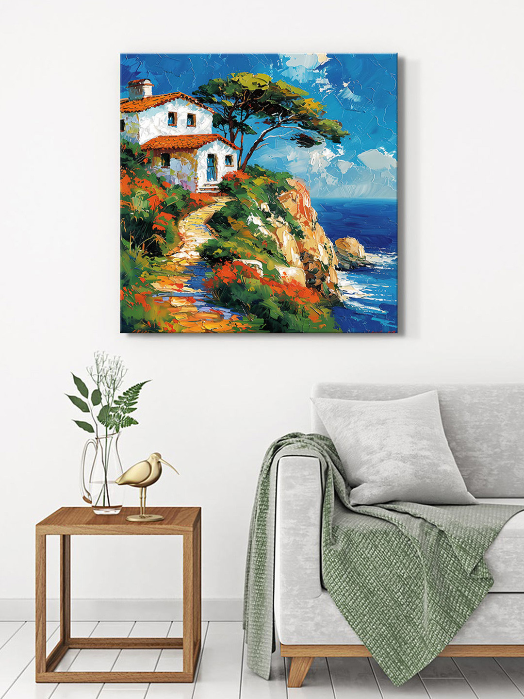 999Store Blue & Green Nature Printed Canvas Wall Painting