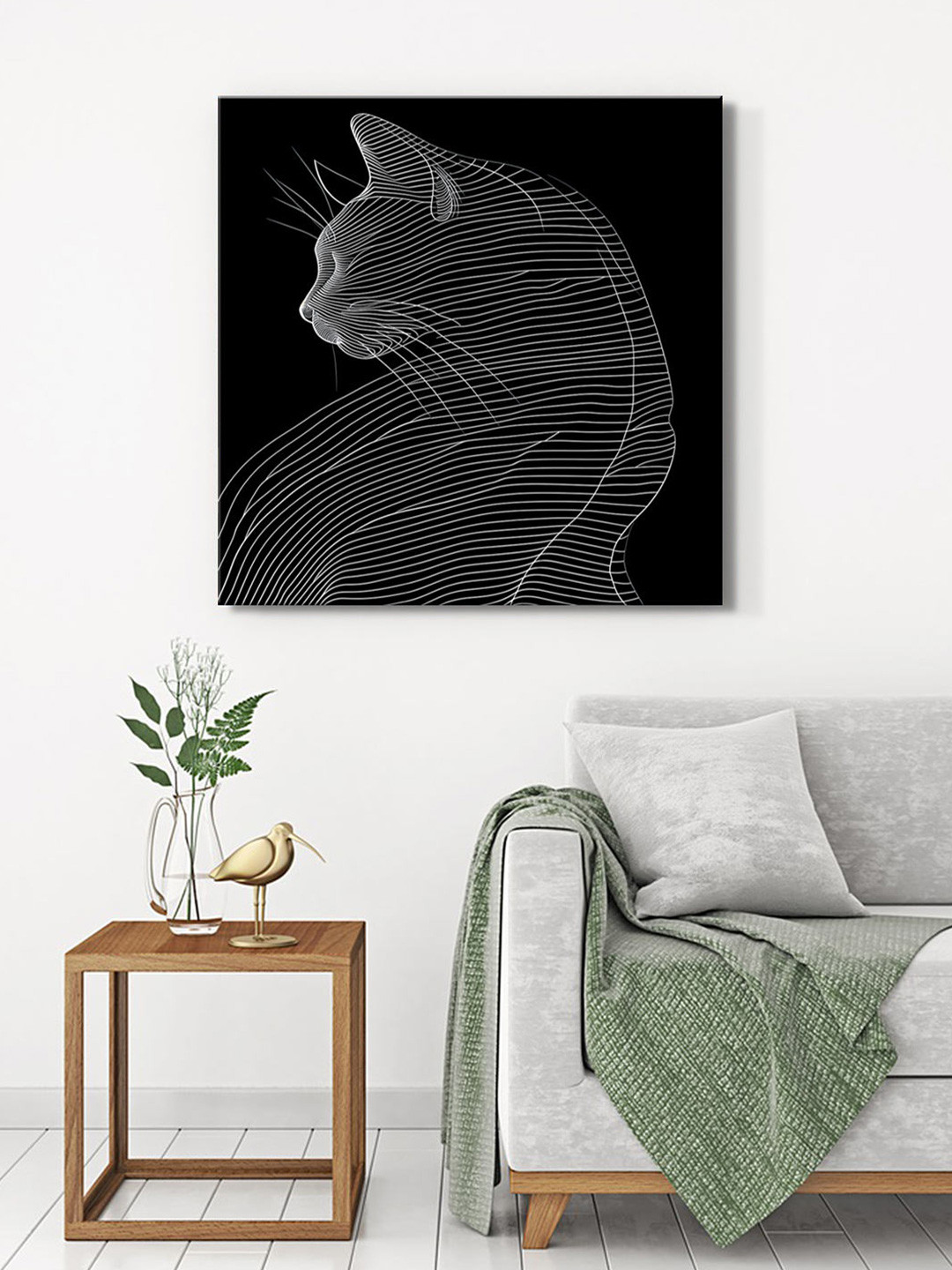 999Store Black & Grey Line Art Cat Canvas Wall Art