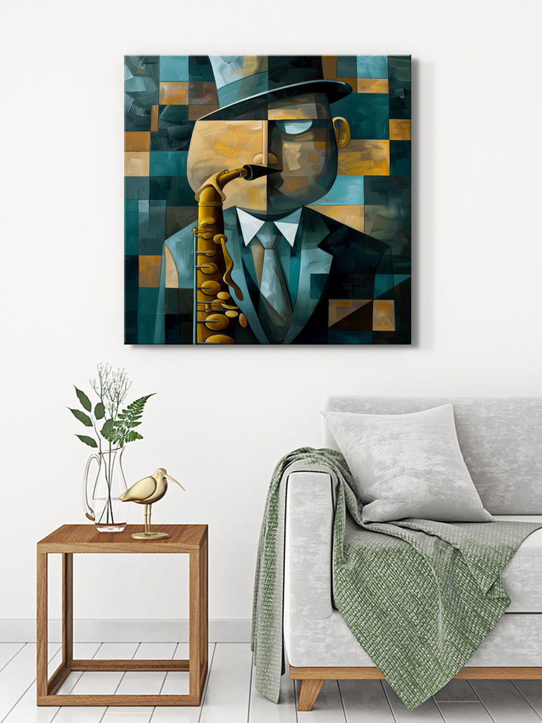 999Store Jazz Musician Painting Canvas Wall Square Paintings Wall Art - 24x24In