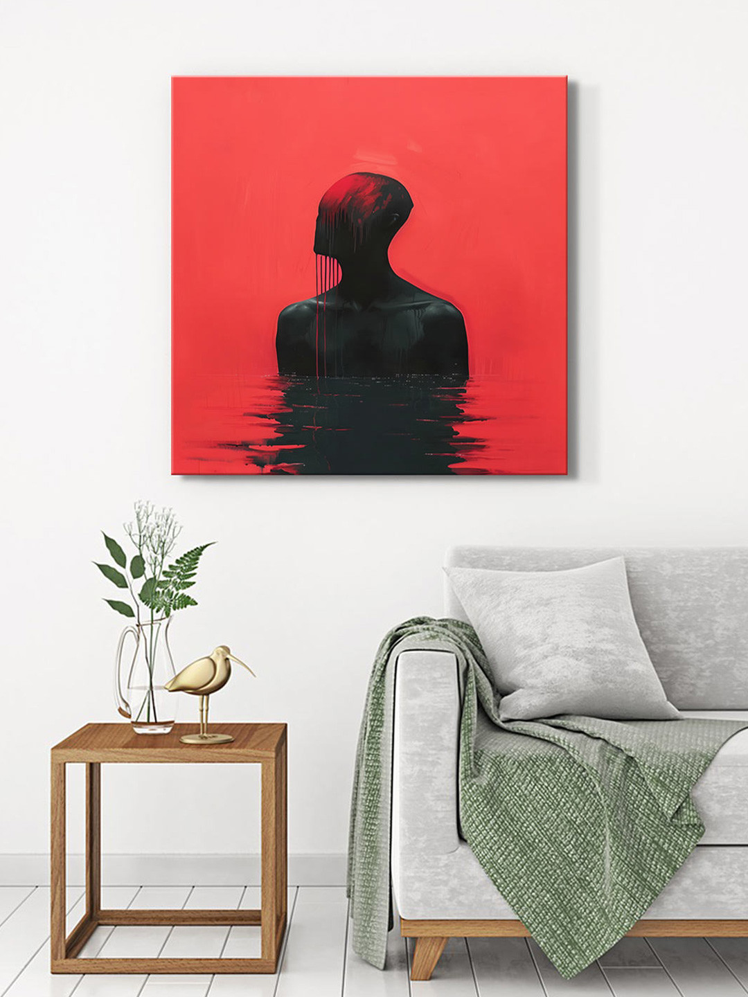 999Store Red & Black Canvas Abstract Wall Painting