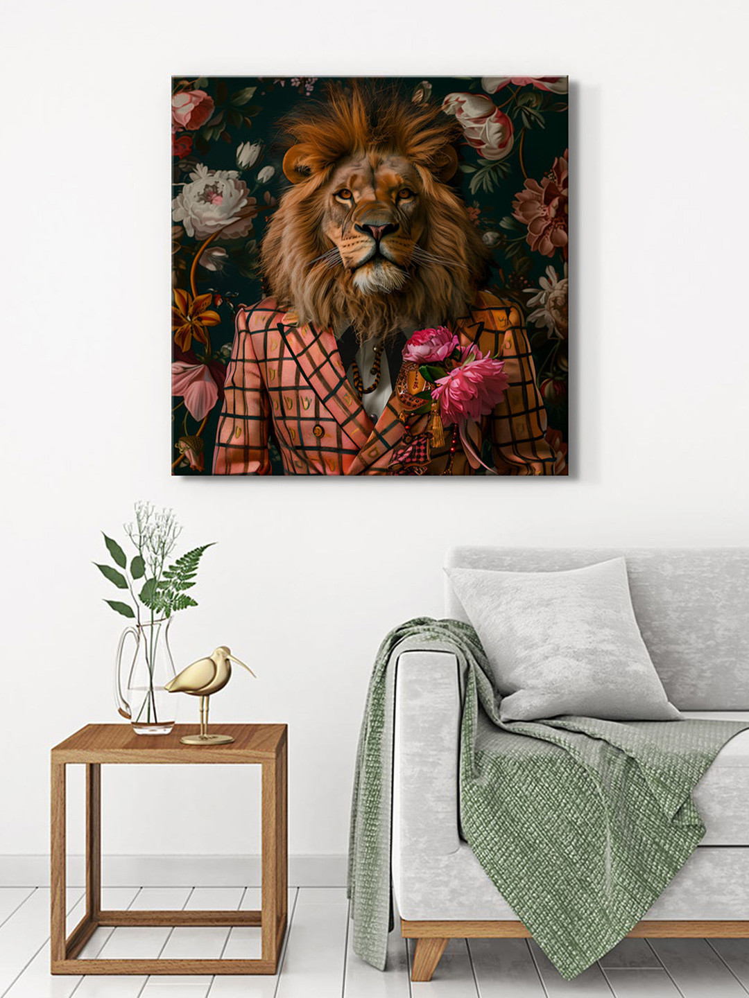 999Store Brown & Pink Geometric Lion Canvas Wall Art