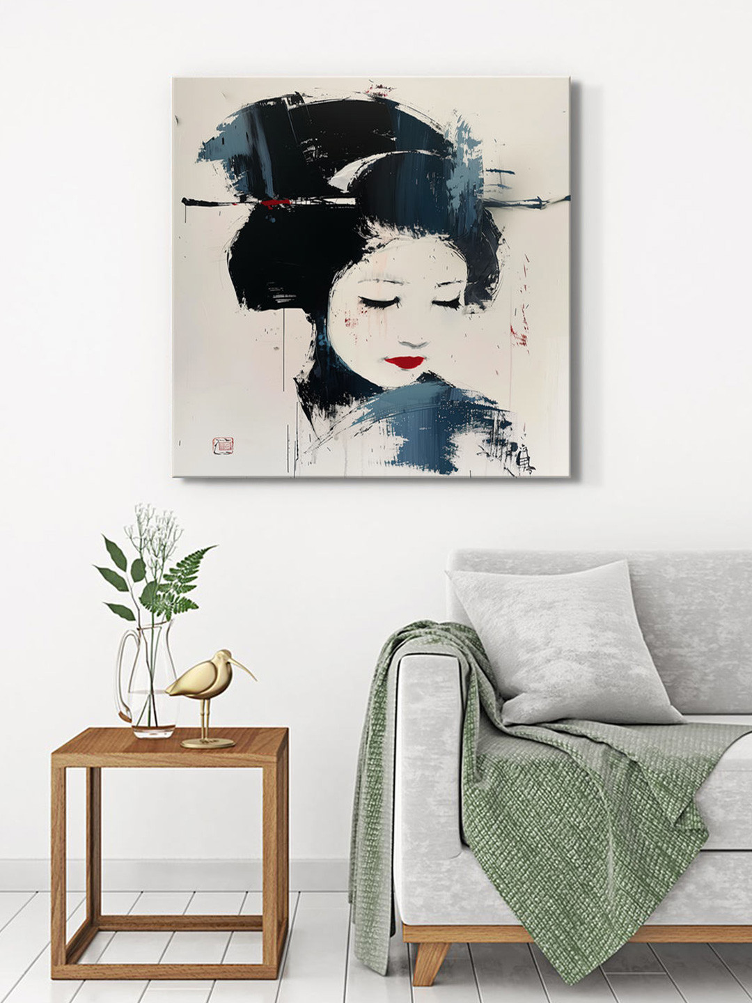 999Store Grey & Black Geisha Portrait Canvas Wall Art