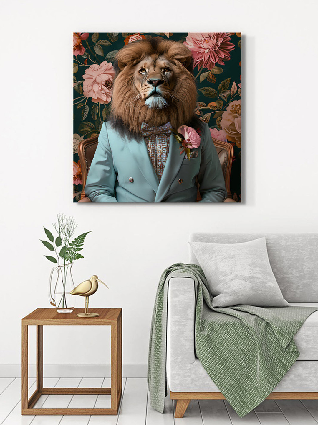 999Store Blue & Brown Suit Lion Canvas Wall Art