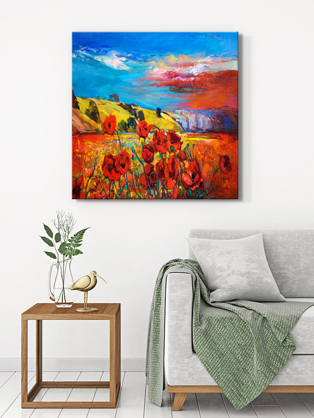999Store Red Poppies Canvas Wall Square Paintings Wall Art -24 x 24 In