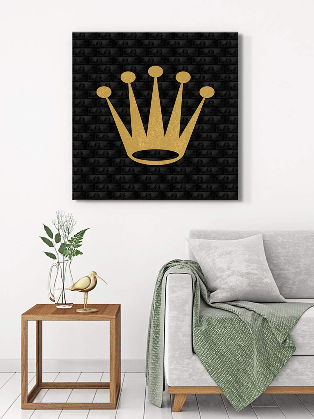 999Store Black & Gold-Toned Crown Canvas Wall Art