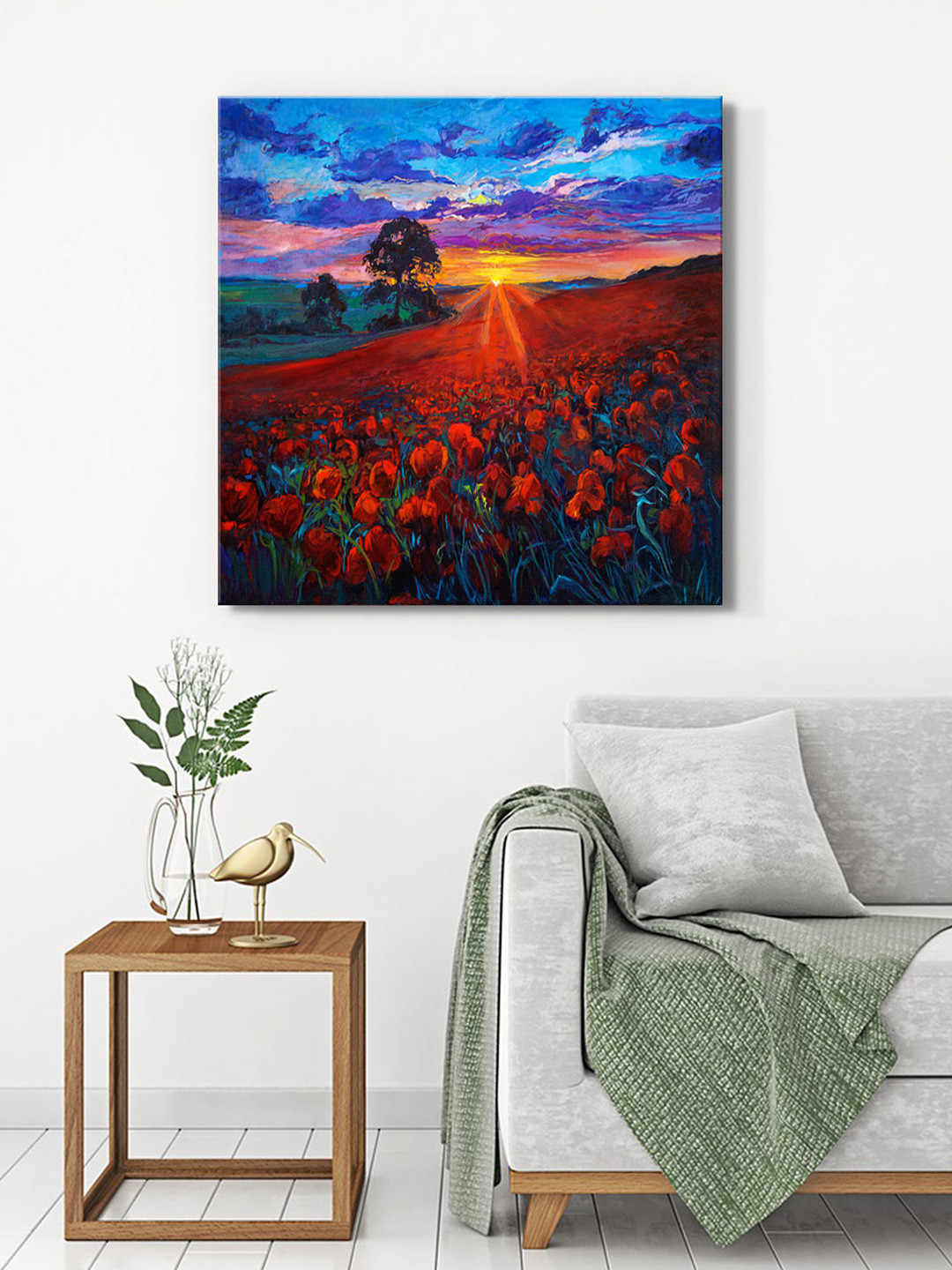 999Store Red & Blue Poppy Field Canvas Wall Art