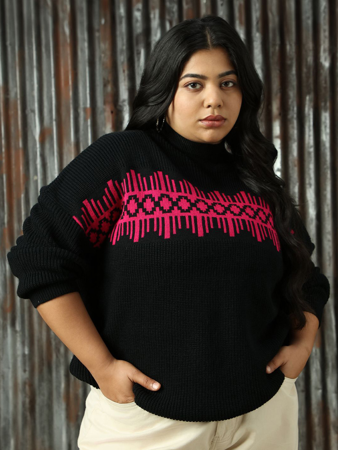 Freeform By High Star Women Plus Size Round Neck Pullover Sweater