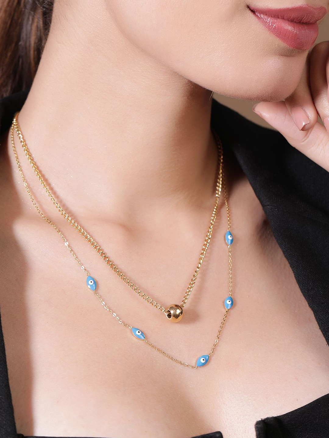 Rubans 18KT Gold-Plated Stainless-Steel Tarnish-Free Evil Eye Demi-Fine Layered Necklace