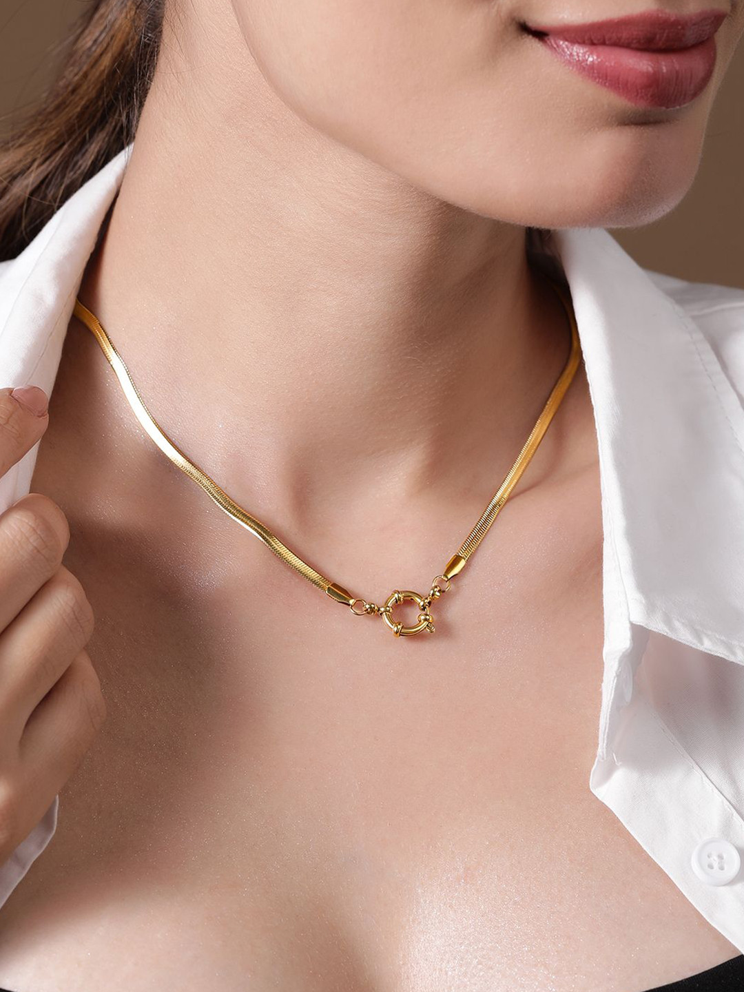 Rubans 18K Gold-Plated Stainless-Steel Tarnish-Free Waterproof Demi-Fine Chain Necklace