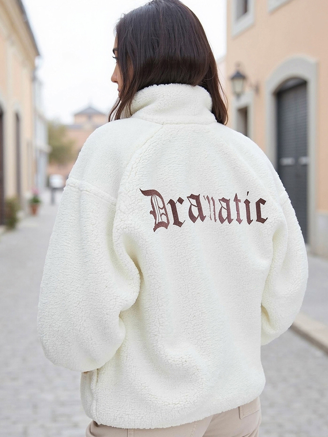 Bewakoof Women White Dramatic Typography Super Loose Fit Jacket