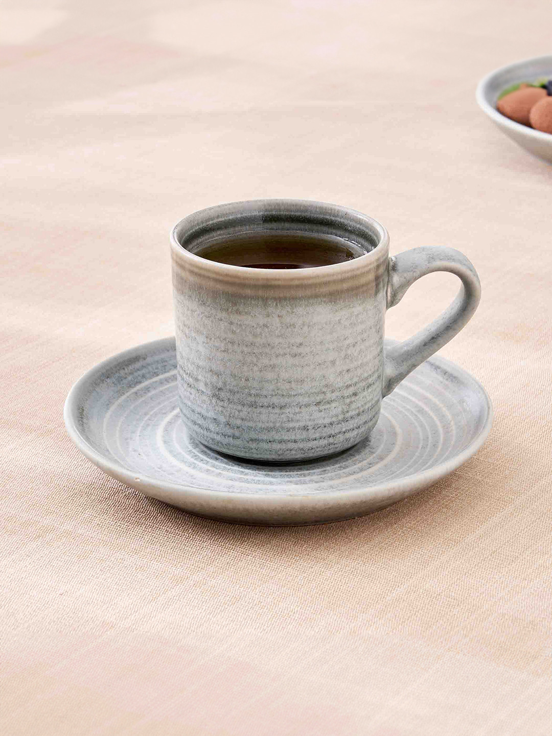 Home Centre Grey Printed Stoneware Matte Cup and Saucer - 220ml