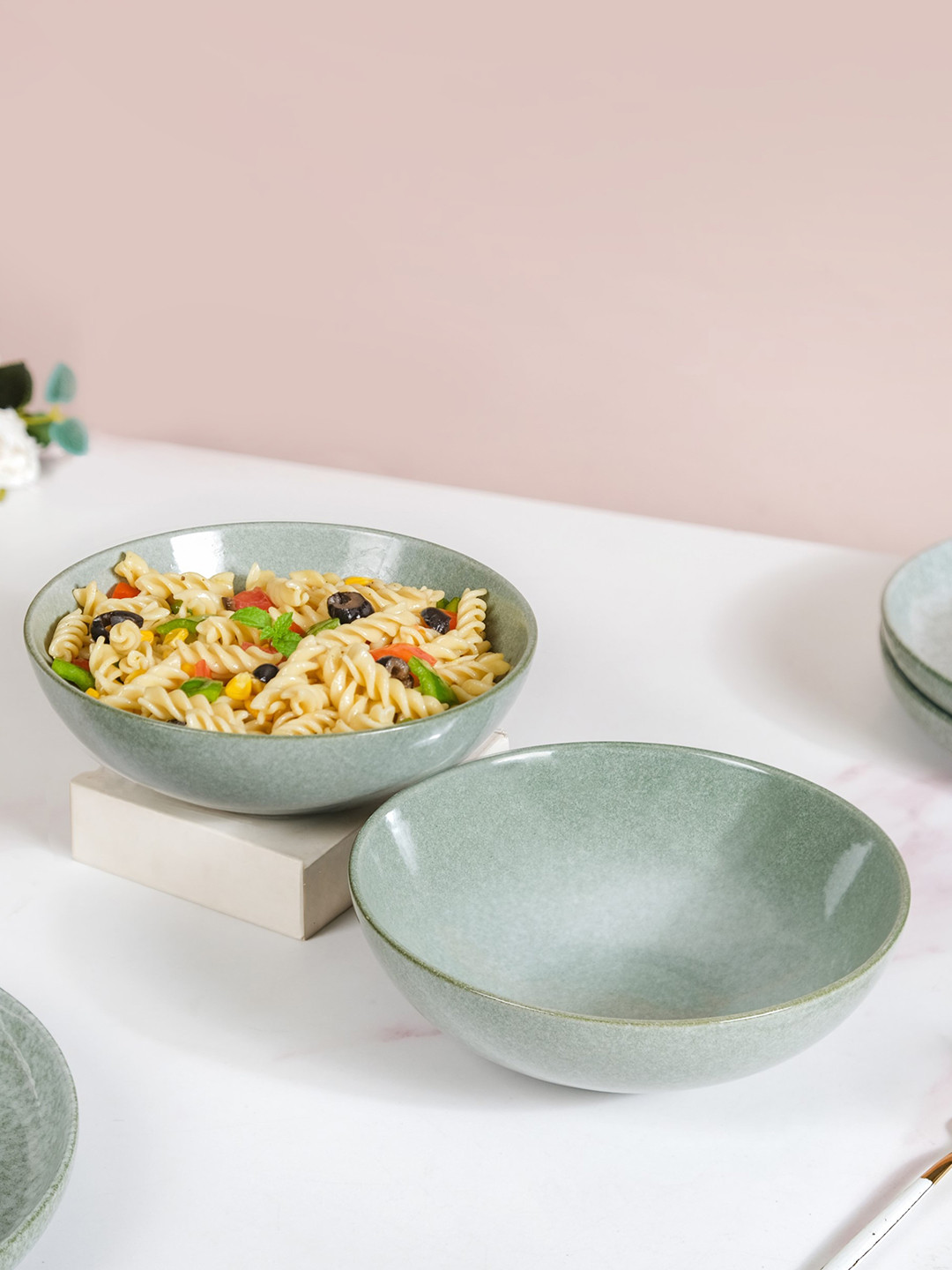 Nestasia Set Of 2 Sage Green Ceramic Serving Bowls-1L