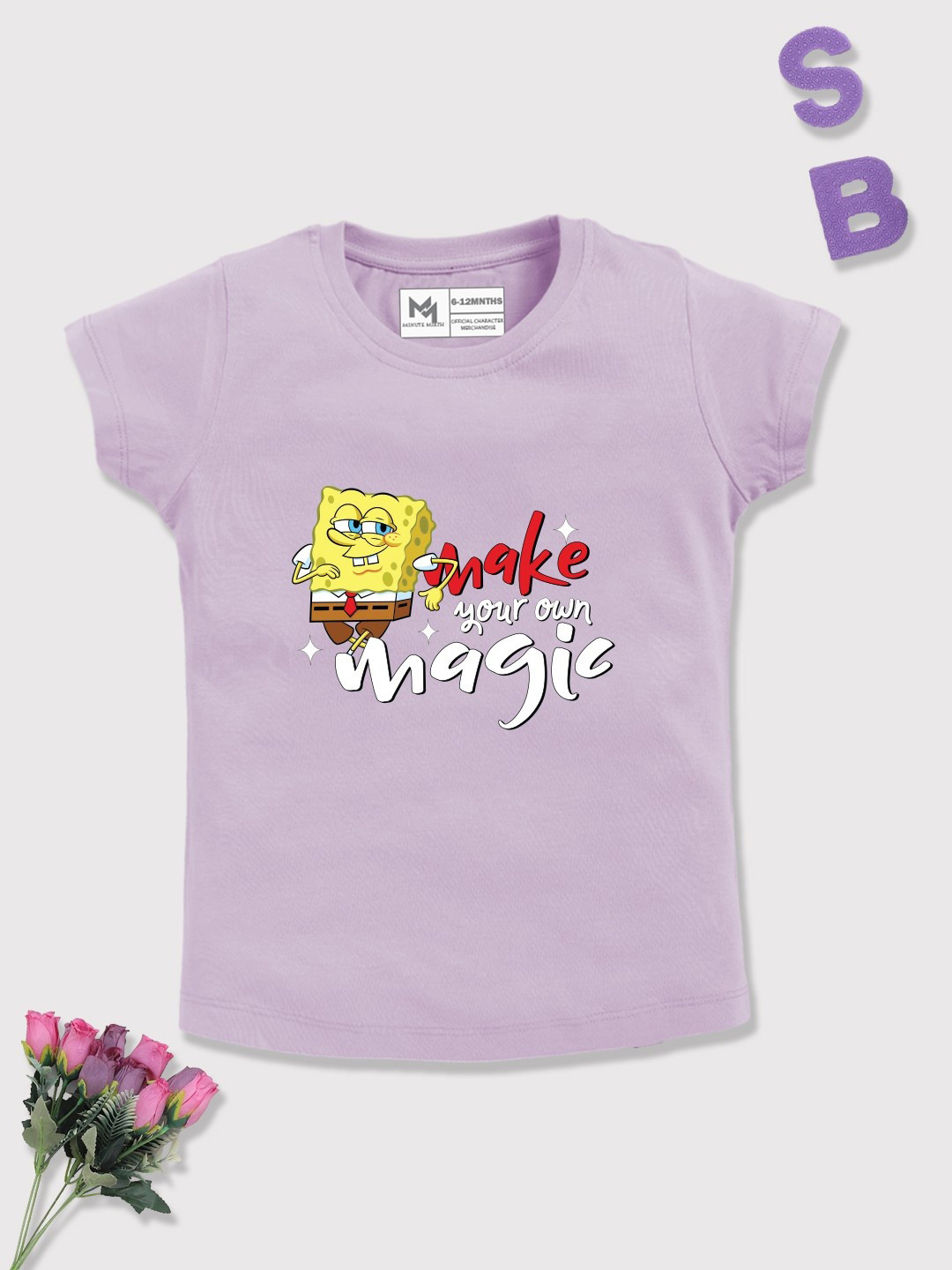 YK X Minute Mirth Girls Spongebob Printed Pure Cotton T-shirt