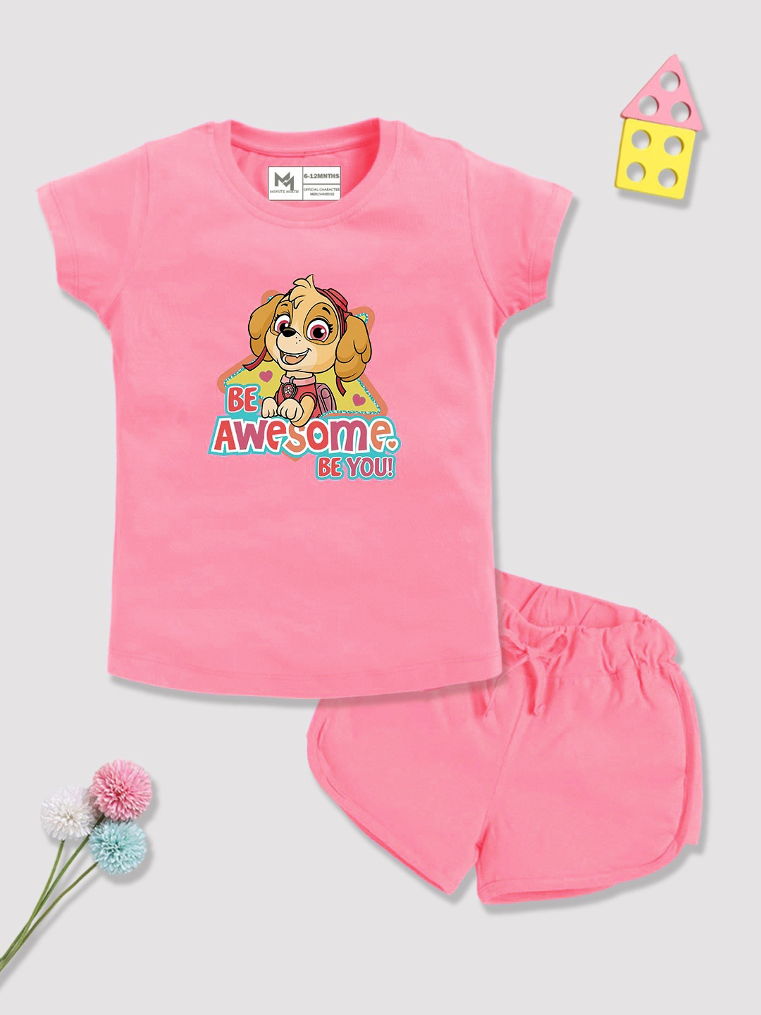 YK X Minute Mirth Infant Girls Paw Patrol Printed T-shirt with Shorts