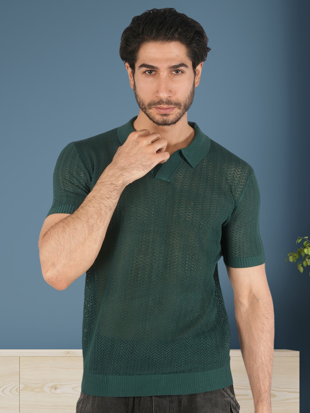 BOTABOCHI Men Polo Collar Sheer Cotton T-shirt