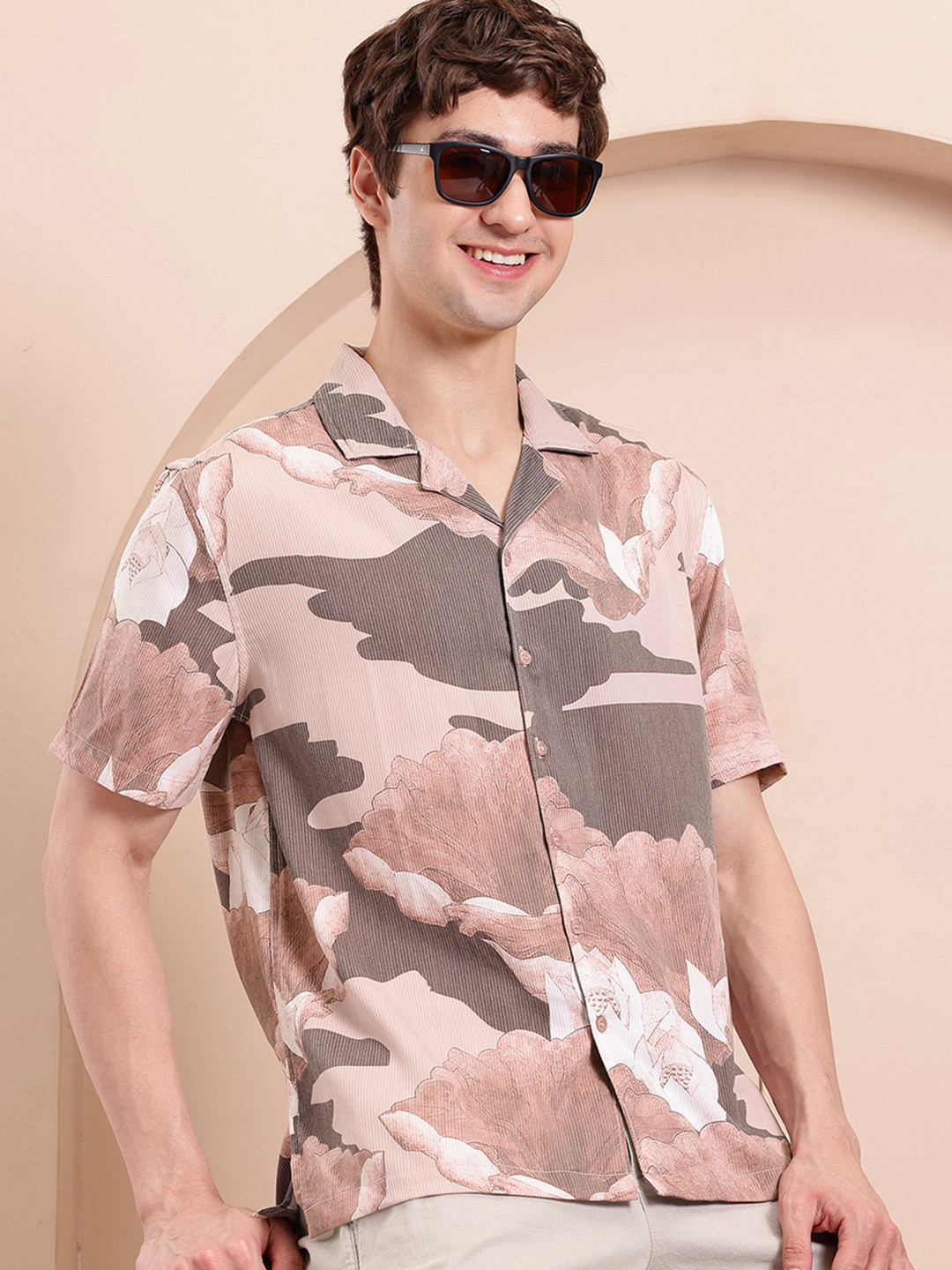 Mast & Harbour Floral Print Relaxed Bowling Shirt