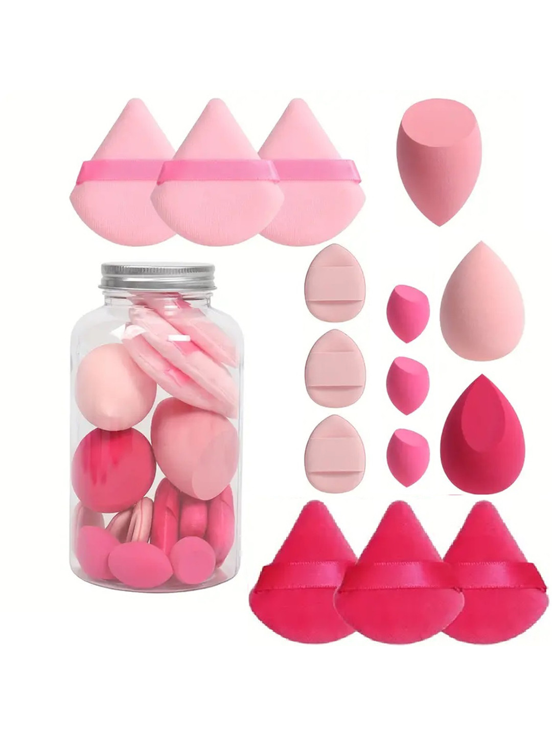 Facejewel 3 Powder Puffs- 3 Mini Puffs- 3 Blenders- 3 Mini Sponges & 3 Mini Puff With Jar