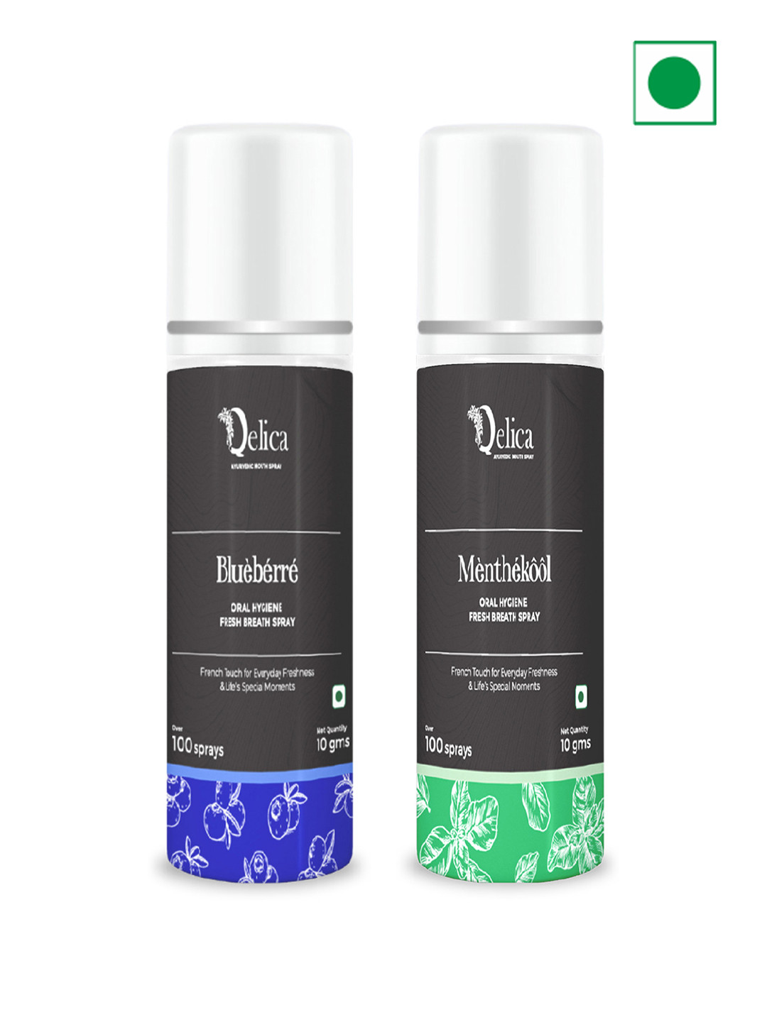 Qelica Set Of 2 Blueberre & Menthekool Fresh Breath Spray-10g Each