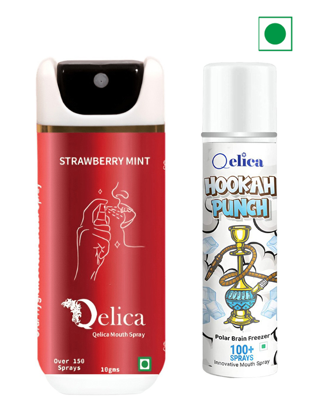 Qelica Set Of 2 Strawberry Mint & Hookah Punch Mouth Freshener Spray 10 g Each