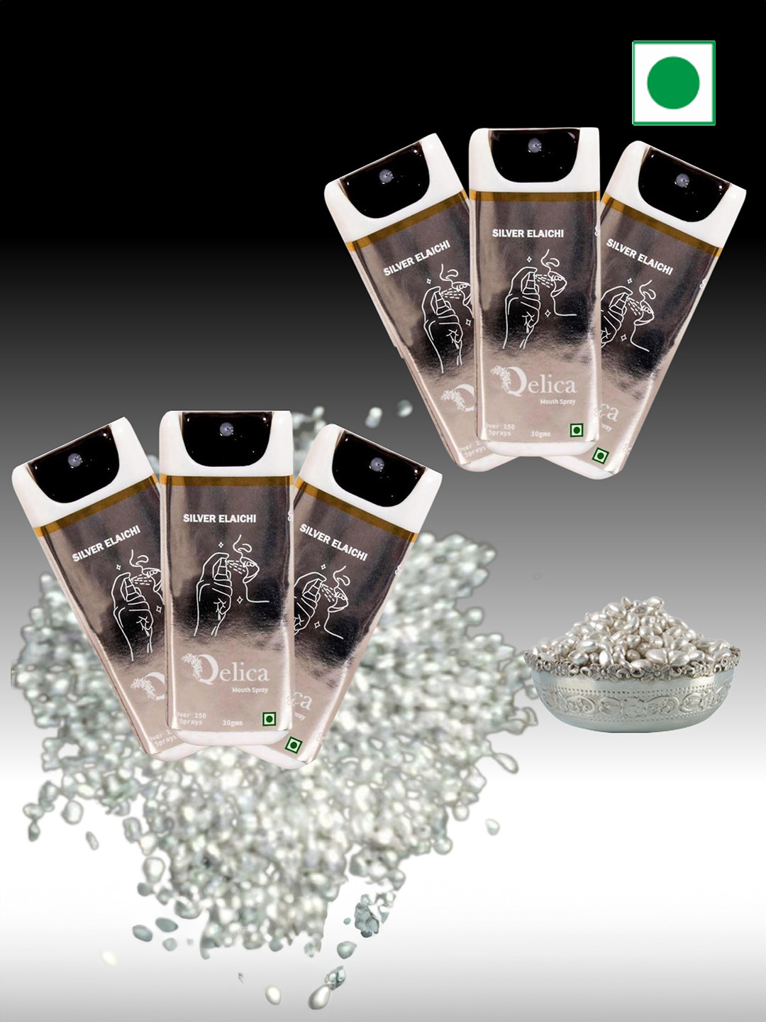Qelica Set Of 6 Silver Elaichi Fresh Breath Spray-10g Each