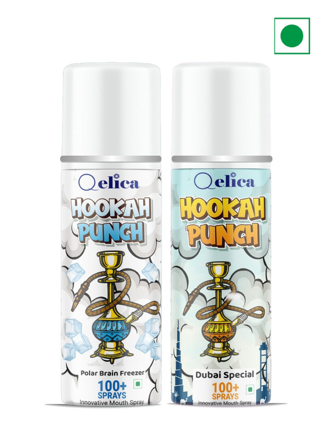 Qelica Set Of 2 Hookah Punch Polar Brain Freezer & Dubai Special Breath Spray-10g Each