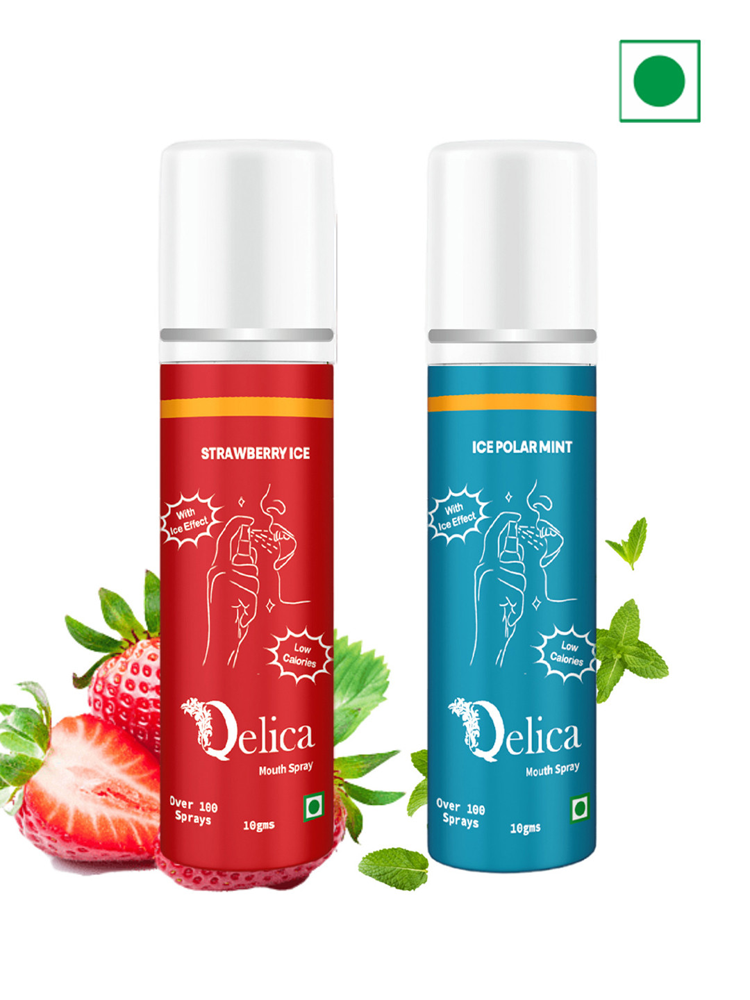 Qelica Set Of 2 Polar Mint & Strawberry Ice Fresh Breath Spray-10g Each