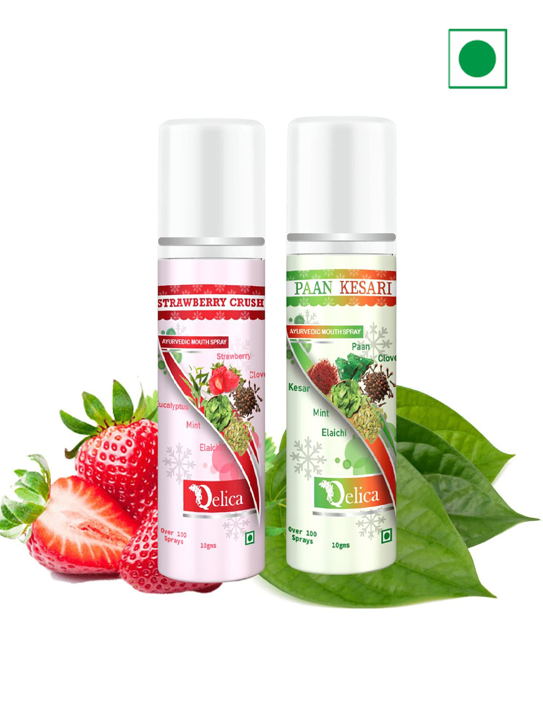 Qelica Set Of 2 Strawberry Crush & Paan Kesar Mouth Freshener Spray 10 g Each