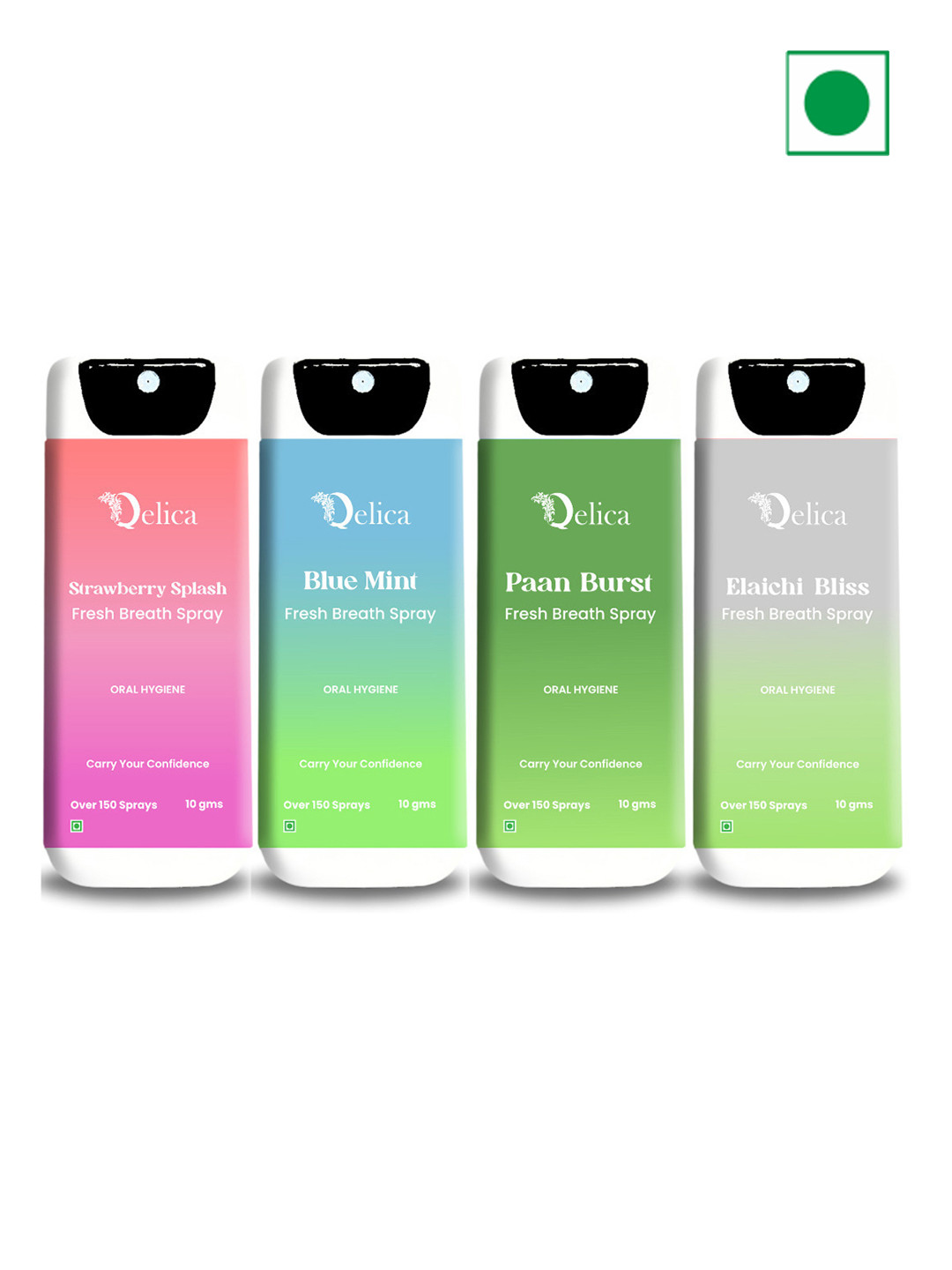 Qelica Set Of 4 Strawberry Splash Blue Mint Elaichi Bliss & Paan Burst Spray-10g Each