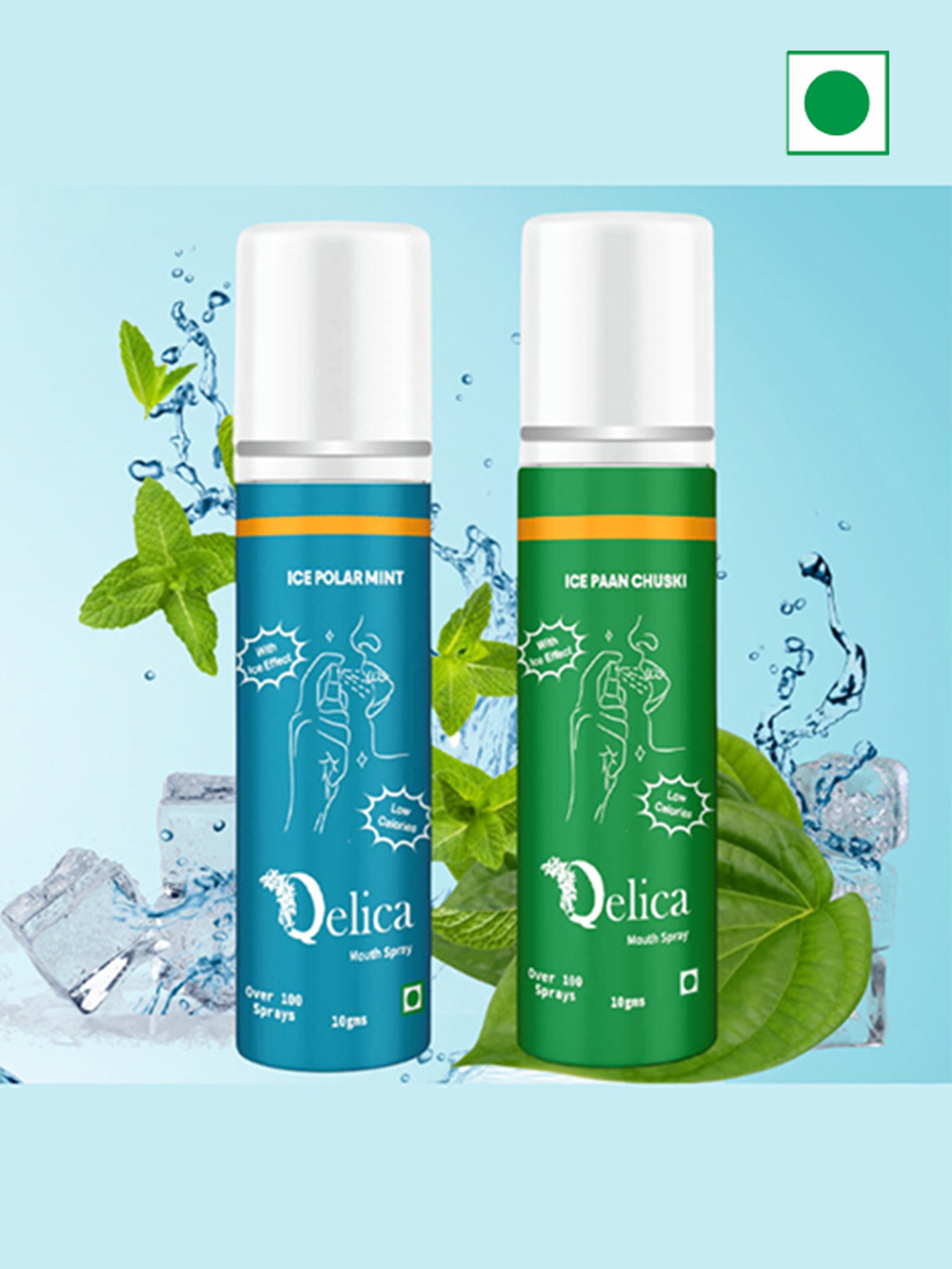 Qelica Set Of 2 Ice Polar Mint & Ice Paan Chuski Mouth Freshener Spray 10 g Each