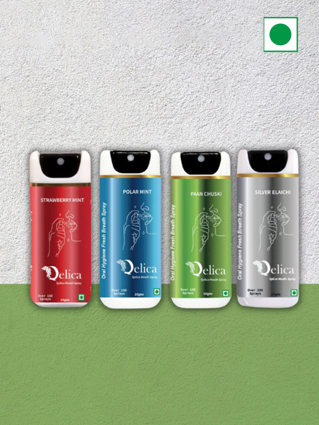 Qelica Set Of 4 Strawberry Mint Silver Elaichi Paan Chuski & Polar Mint Spray-10g Each