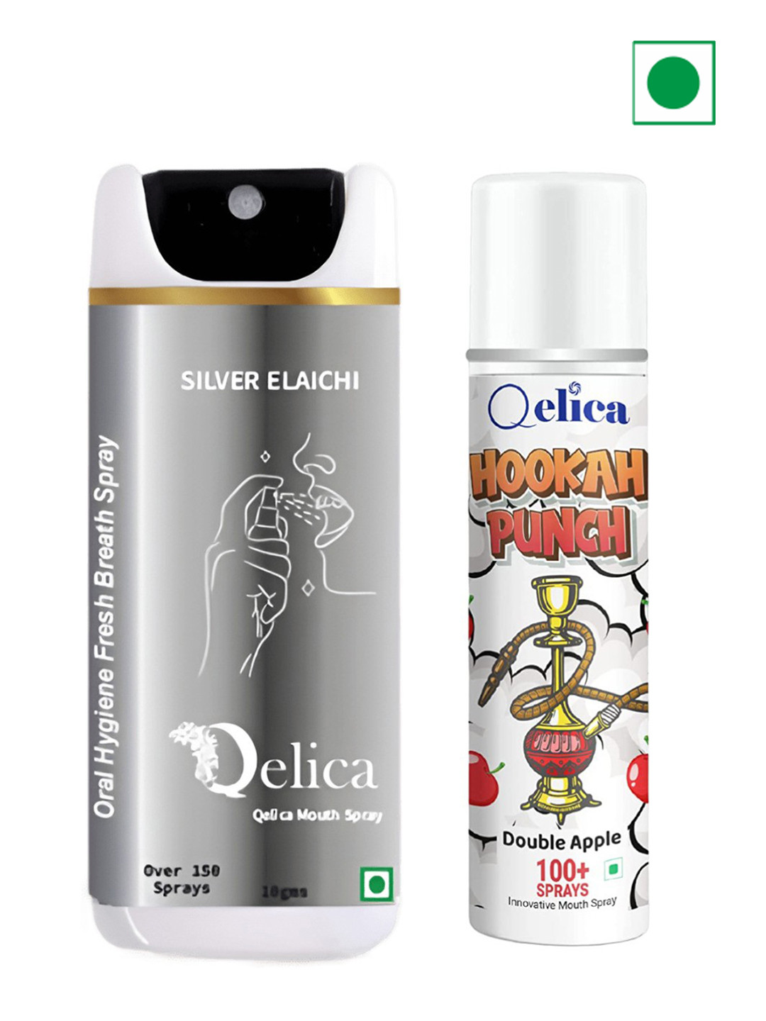 Qelica Set Of 2 Silver Elachi & Double Apple Fresh Breath Spray-10g Each
