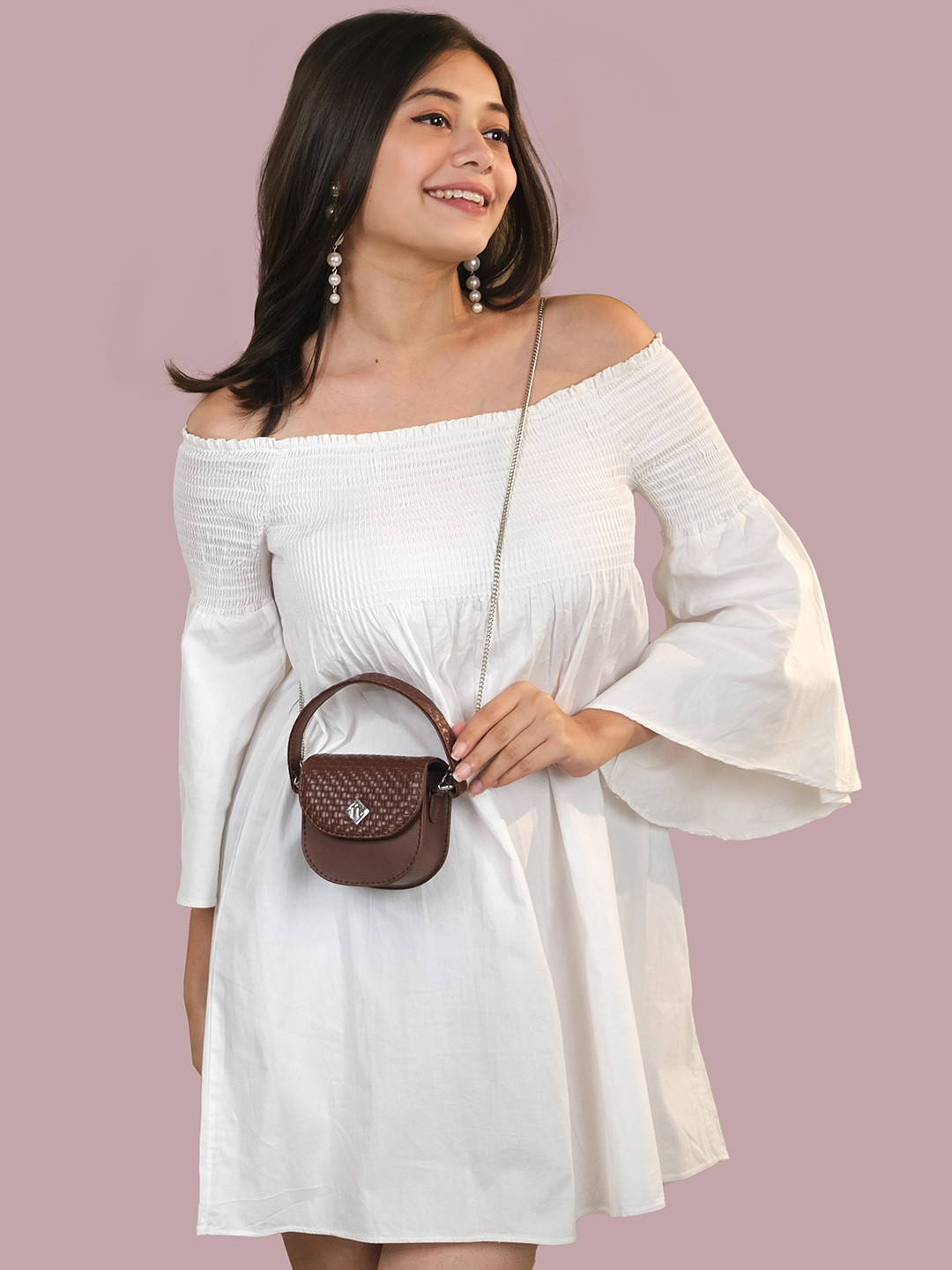 Nestasia Women Textured Mini Sling Bag Brown