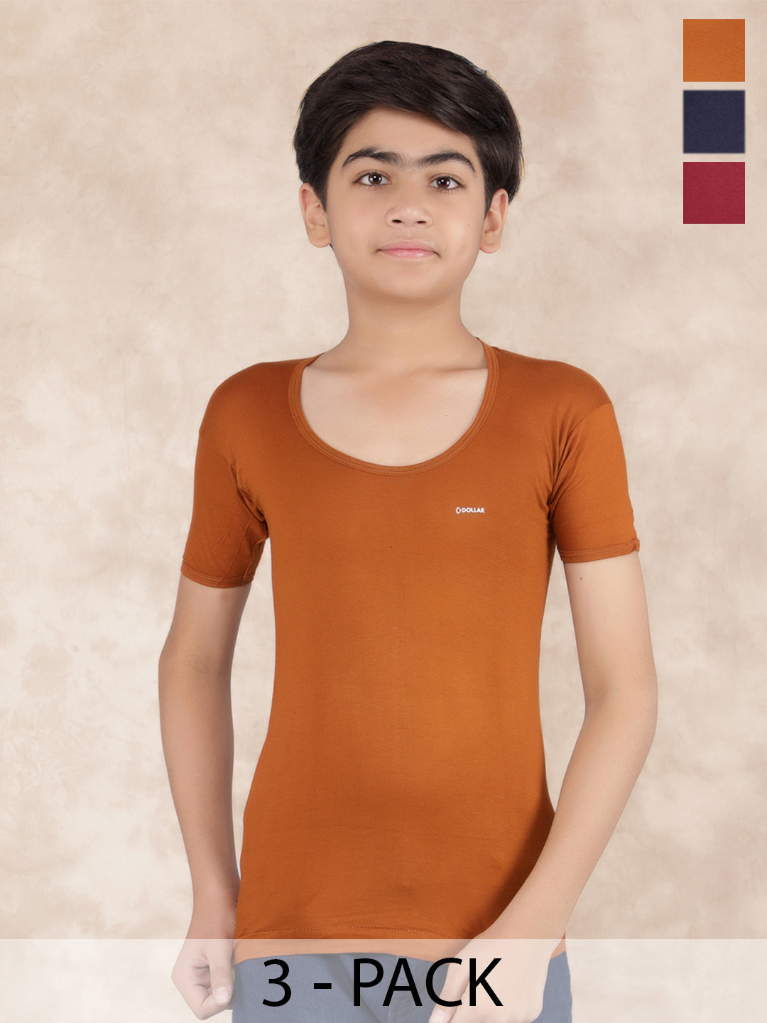 Dollar Boys Pack Of 3 Cotton Innerwear Vests MLHVE-02-K-AST3-PO3-Assorted