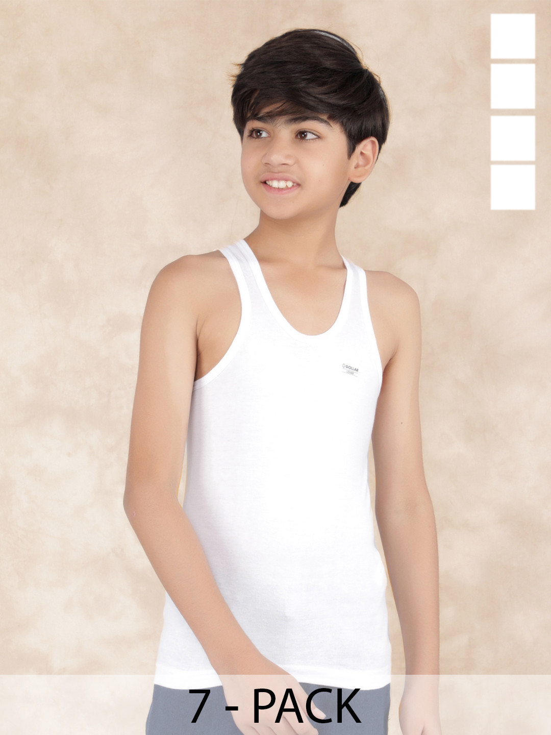 Dollar Boys Pack Of 7 Undershirt Vests MLHVE-01-K-WHT-PO7