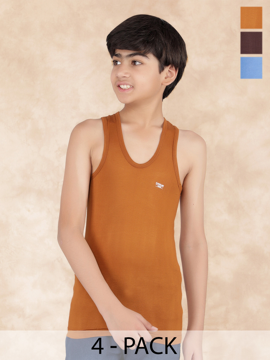 Dollar Boys Pack Of 4 Assorted Cotton Innerwear Vests MLHVE-01-K-AST2-PO4