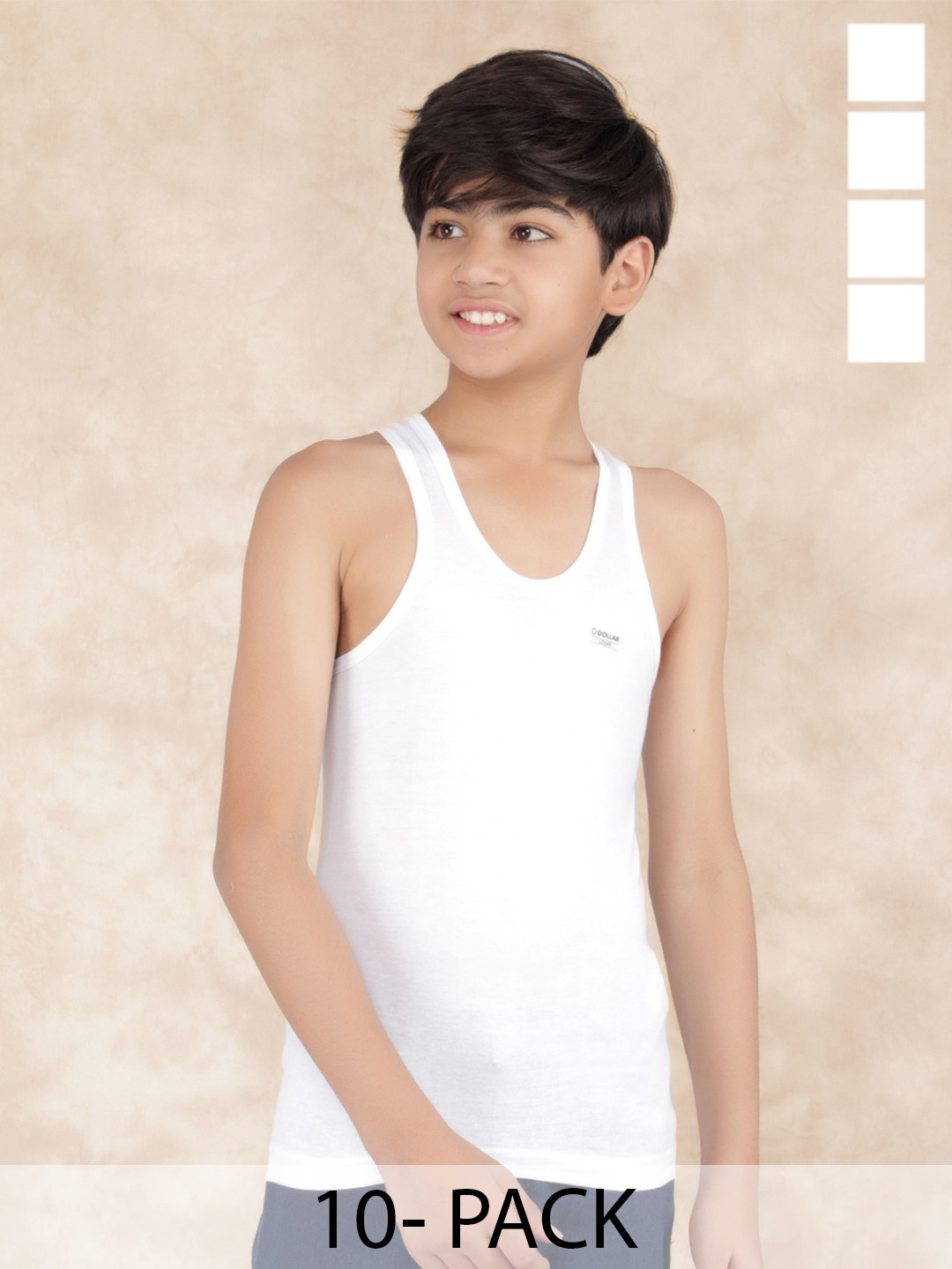 Dollar Boys Pack Of 10 Under Shirt Vests VAN: MLHVE-01-K-WHT-PO10