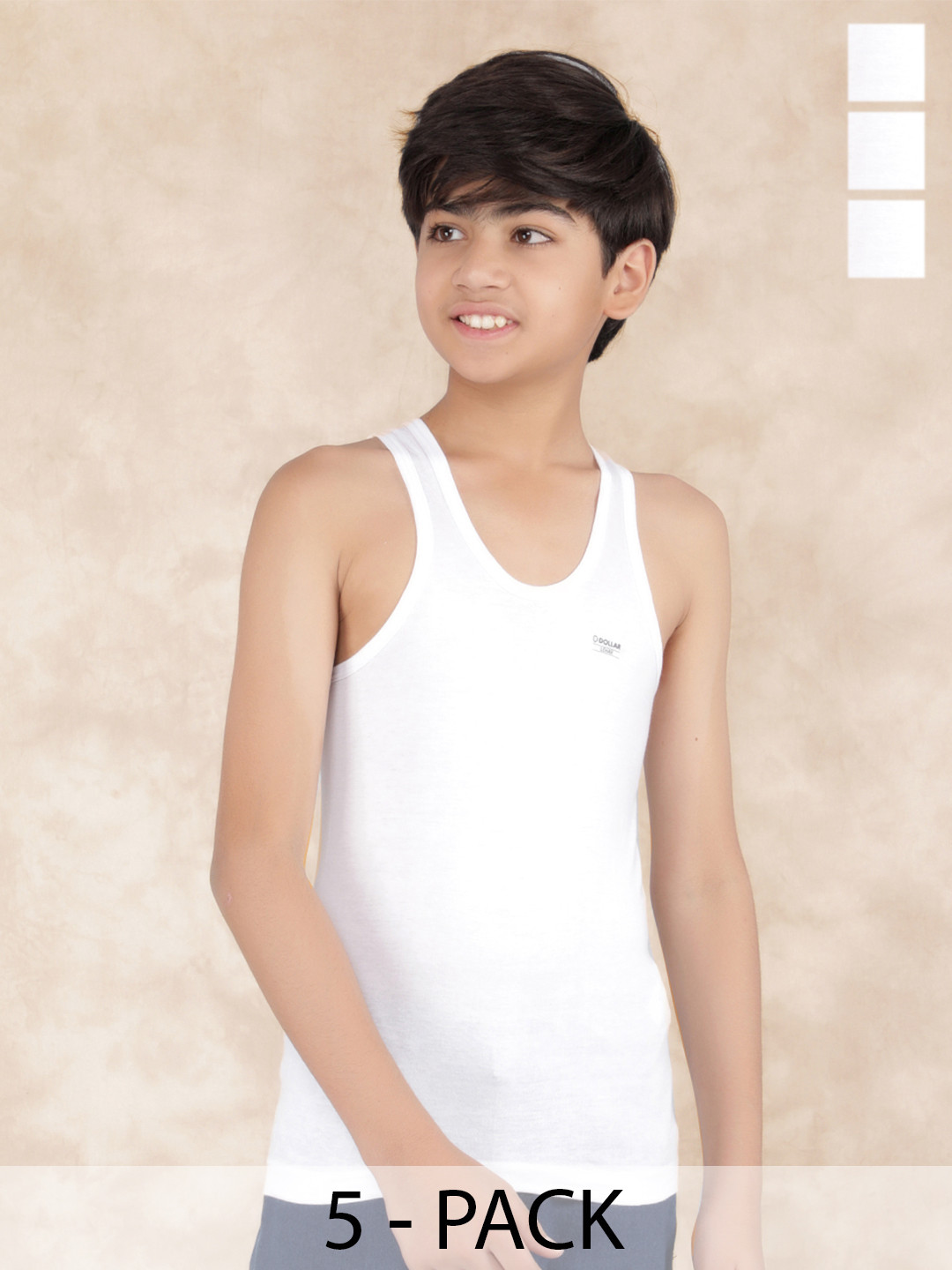 Dollar Boys Pack Of 5 Cotton Innerwear Vests MLHVE-01-K-WHT-PO5
