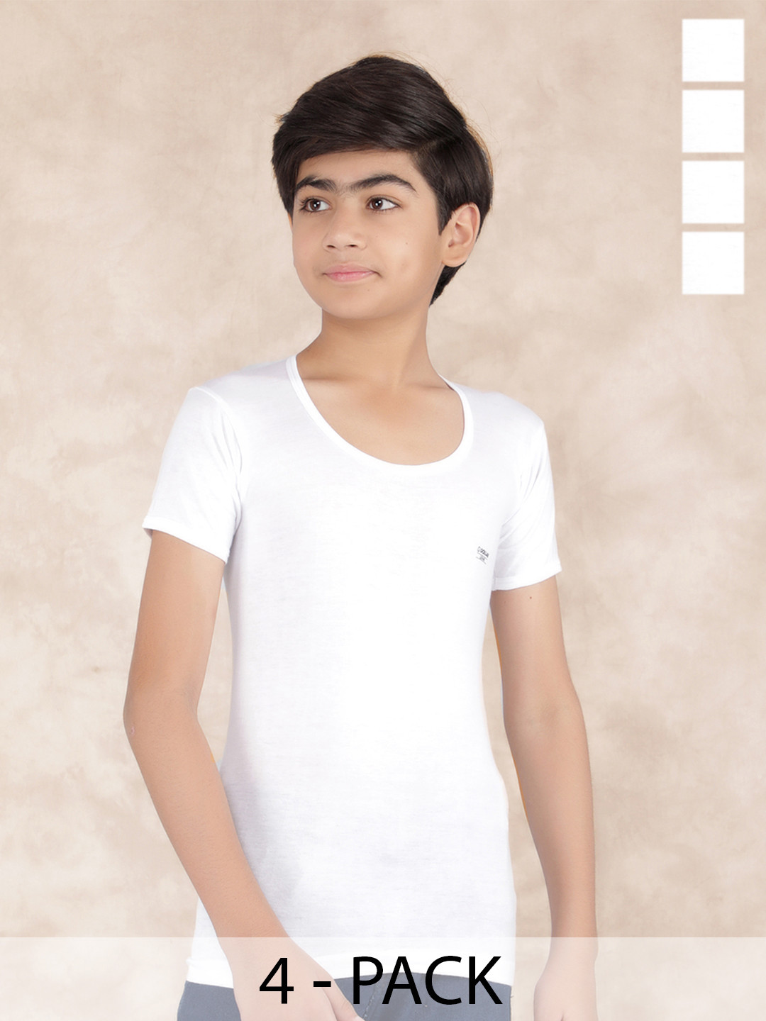Dollar Boys Pack Of 4 Pure Cotton Basic VestsMLHVE-02-K-WHT-PO4